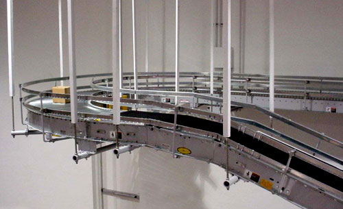 overhead roller conveyor with guardrails