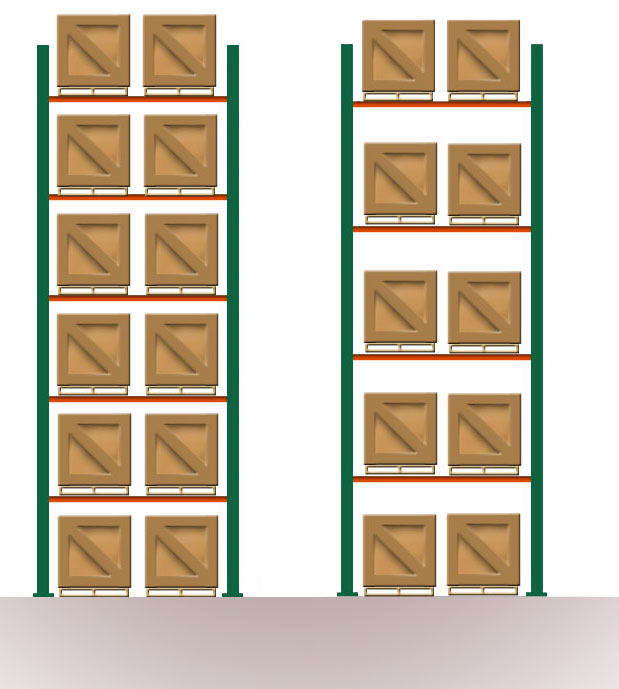 comparison of upright frame beam height differences.