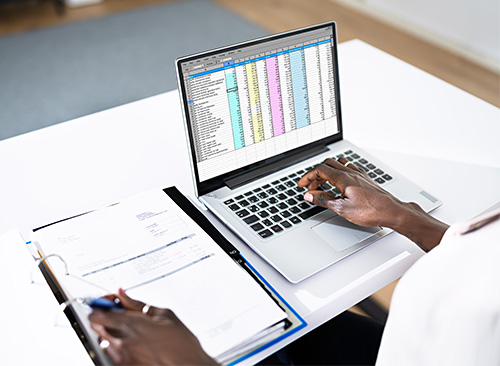 woman entering numbers in a spreadsheet