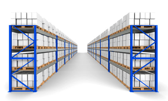 Warehouse racks in a layout