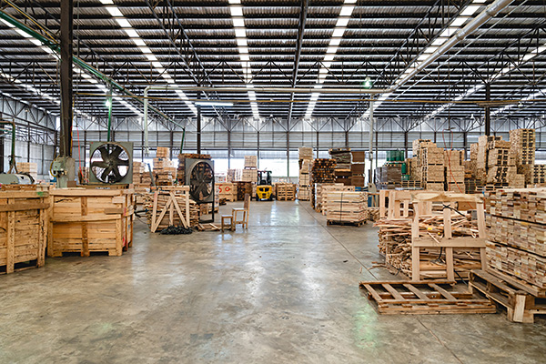 pallets and fans in a warehouse