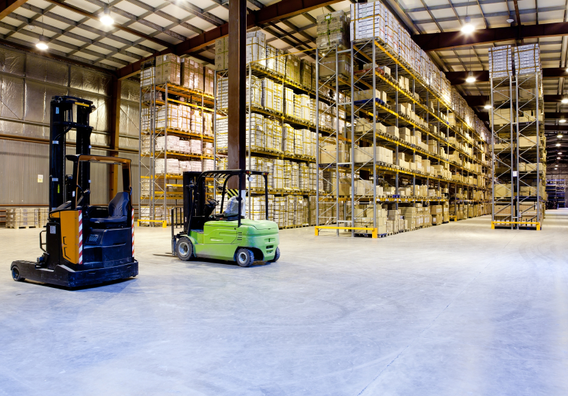 warehouse with forklifts