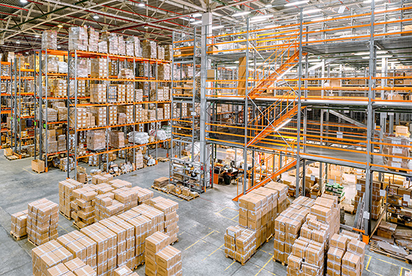 pallet racks and pallet staging area