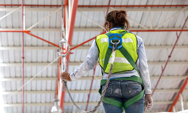 fall protection harness system in a warehouse