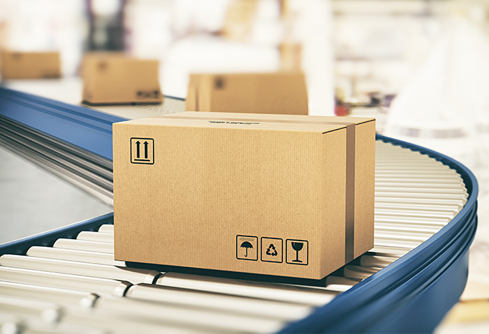 boxes on curved roller conveyor