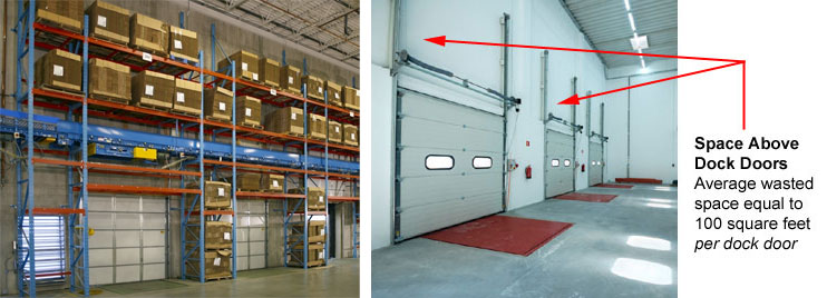 overhead pallet storage near a truck dock.