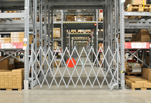 warehouse access gate mounted to racks