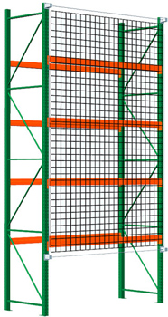 drawing of pallet rack with attached flush-mounted safety net