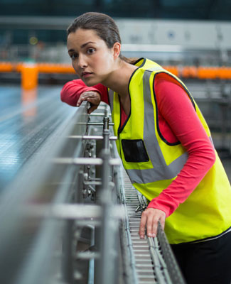 warehouse worker near a conveyor system