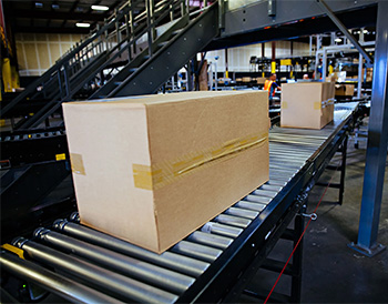 boxes on roller conveyor
