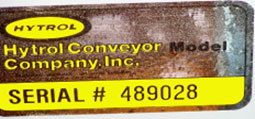 Hytrol Conveyors serial number plate