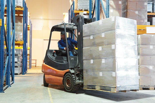 Forklift driver with obstructed view