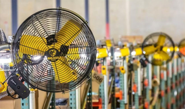 direct drive fans mounted in a pallet rack aisle