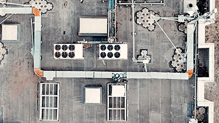 aerial view of industrial rooftop equipment