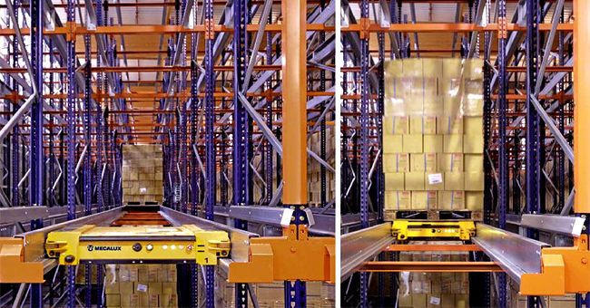 pallet shuttle moving in a deep rack bay