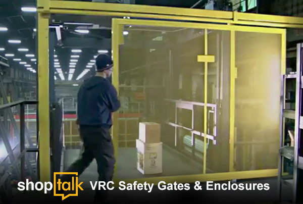 man using yellow gate on VRC loaded with boxes