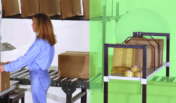 rear area reach zone behind an industrial workbench in a packing operation.