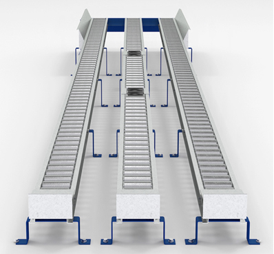 illustration of low profile split pallet flow rollers.