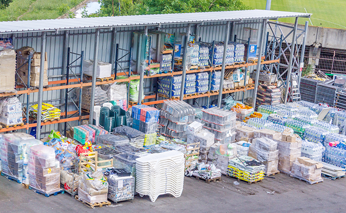 Pallet rack installed outdoors, with overhead roof.