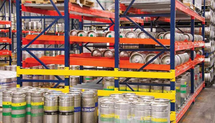 Keg flow storage options in a warehouse