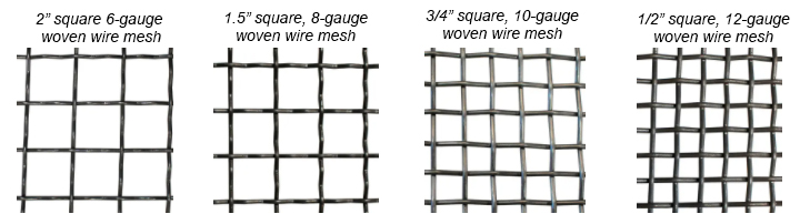 A comparison of woven wire partition types, featuring different gauges and sizes.