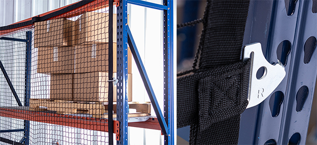 Modular rack net can be installed with teardrop or structural connections.