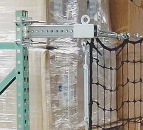 Photo of offset rack safety net installation with hardware extension.
