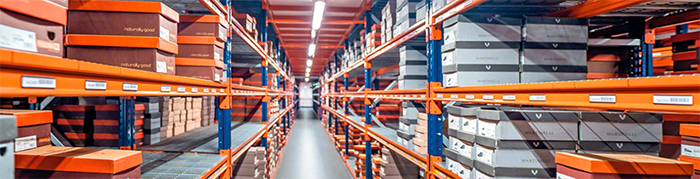 Bulk shelving rack system with heavy inventory storage designed for manual loading and unloading.