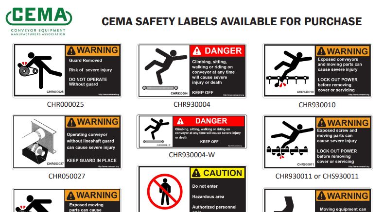 CEMA conveyor safety labels
