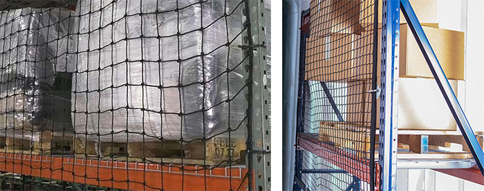 rack safety netting installed onto pallet racks