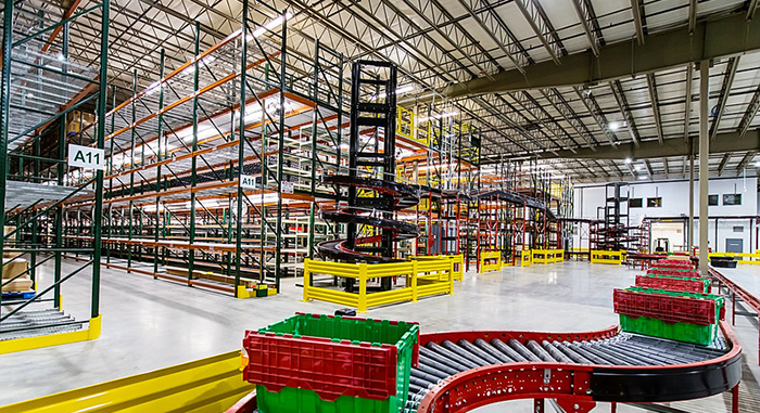 rack supported mezzanine in an order fulfillment operation