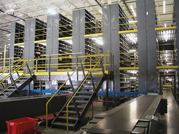 shelf supported mezzanine in an order fulfillment operation