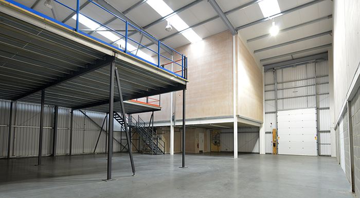 storage mezzanine installed in a warehouse facility.