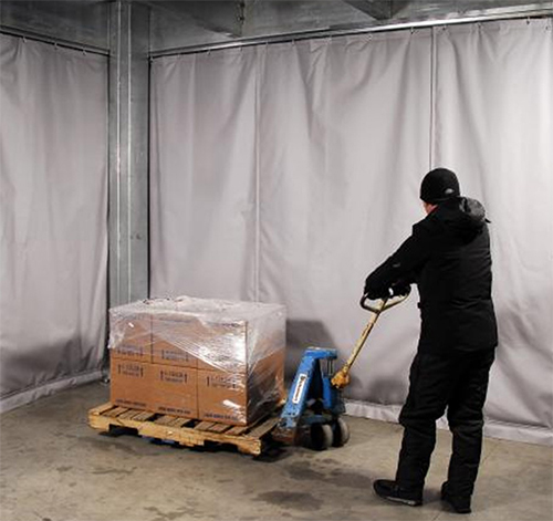 thermal curtain in a warehouse for separating hot and cool areas.