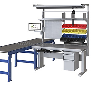workstation adjacent with conveyor, with ball transfer surface