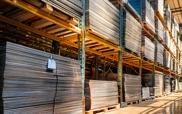 Rendering of pallet rack with sheet metal storage