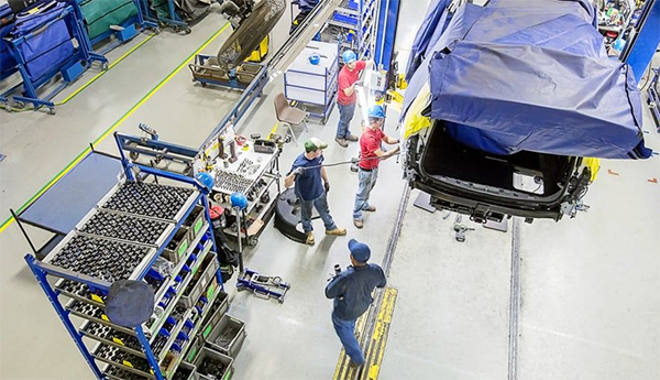 Parts positioned for manufacturing line